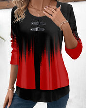 Meerlagige rood-zwarte top met lange mouwen in de kleur Rood voor dames in stijl ideaal voor de herfst.