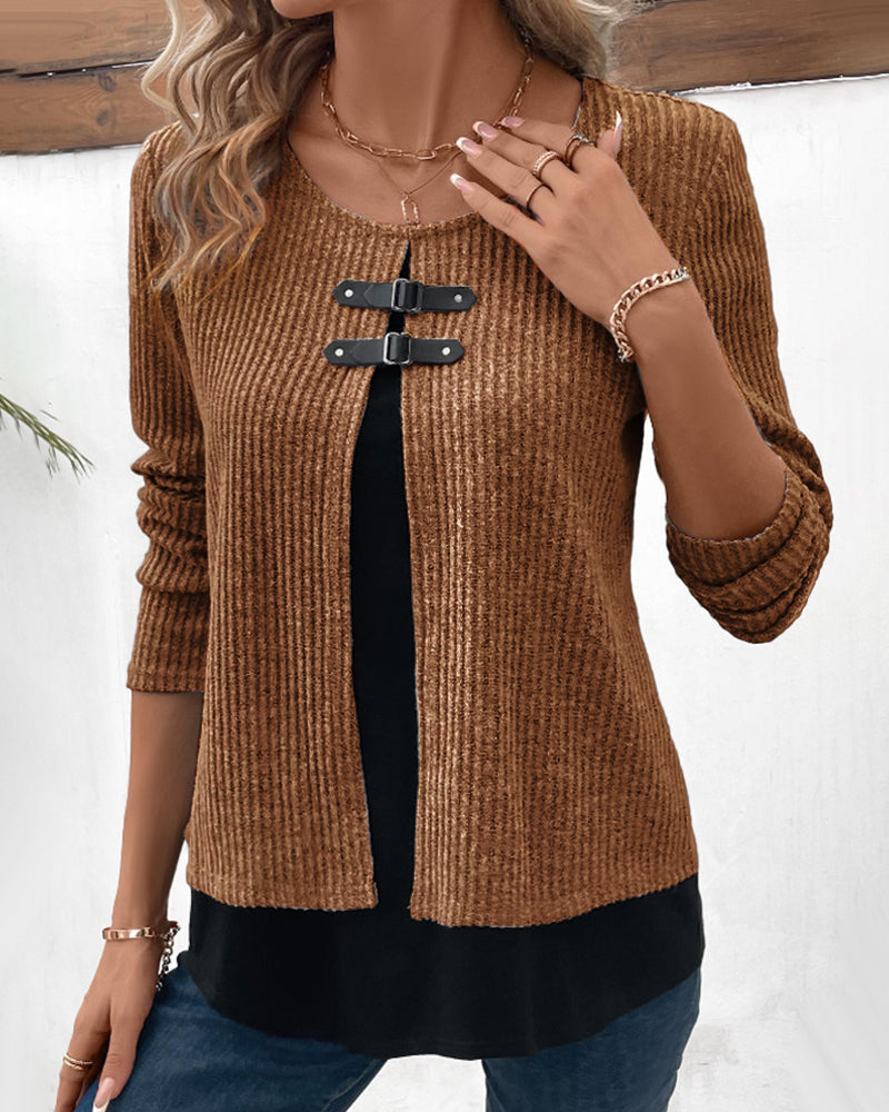 Meerlagige Top met lange mouwen in de kleur Bruin voor dames in stijl ideaal voor de herfst.
