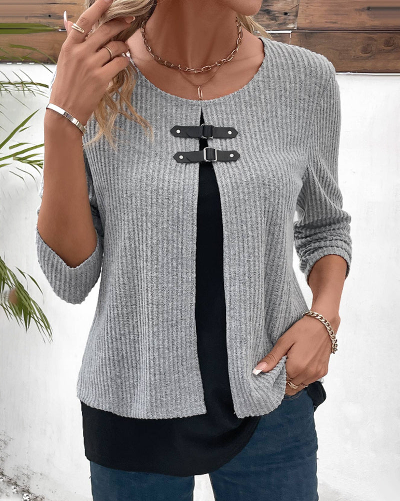 Meerlagige Top met lange mouwen in de kleur Grijs voor dames in stijl ideaal voor de herfst.