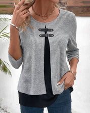 Meerlagige Top met lange mouwen in de kleur Grijs voor dames in stijl ideaal voor de herfst.