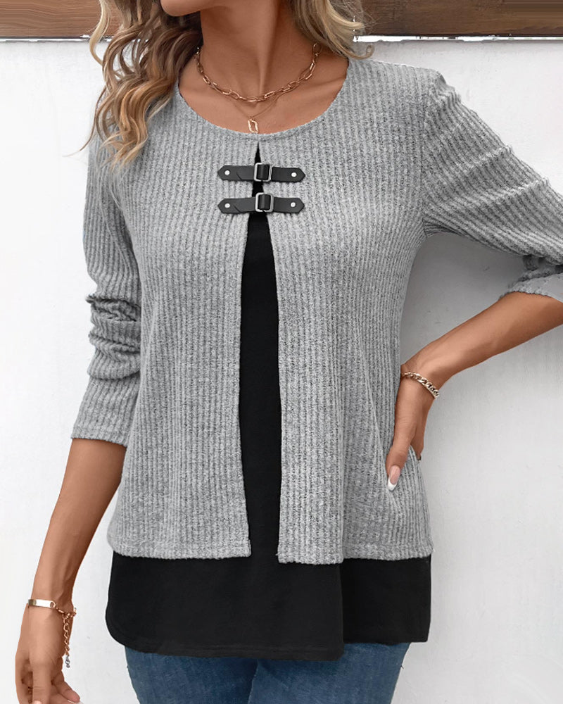 Meerlagige Top met lange mouwen in de kleur Grijs voor dames in stijl ideaal voor de herfst.