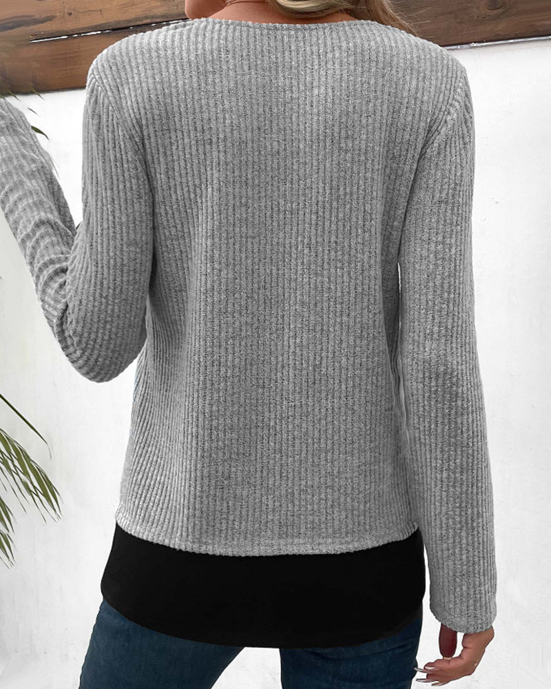 Meerlagige Top met lange mouwen in de kleur Grijs voor dames in stijl ideaal voor de herfst.