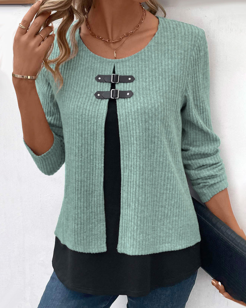 Meerlagige Top met lange mouwen in de kleur Grijs voor dames in stijl ideaal voor de herfst.