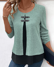 Meerlagige Top met lange mouwen in de kleur Grijs voor dames in stijl ideaal voor de herfst.