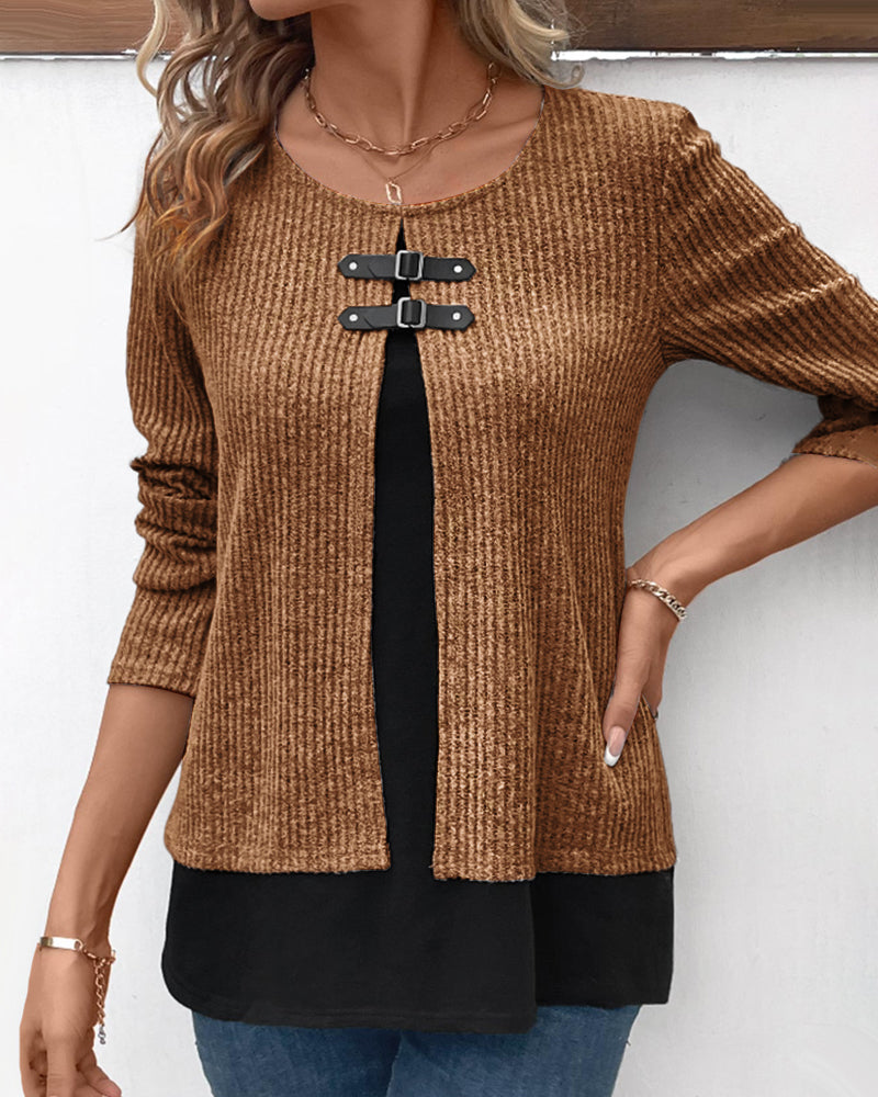 Meerlagige Top met lange mouwen in de kleur Grijs voor dames in stijl ideaal voor de herfst.