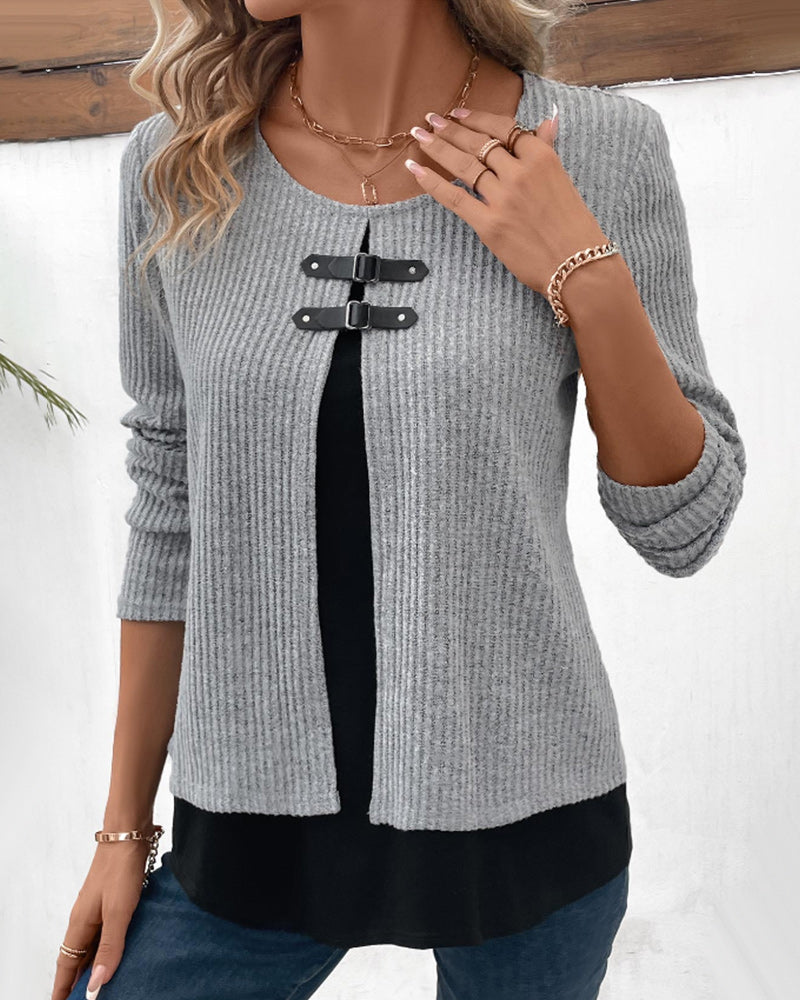 Meerlagige Top met lange mouwen in de kleur Grijs voor dames in stijl ideaal voor de herfst.
