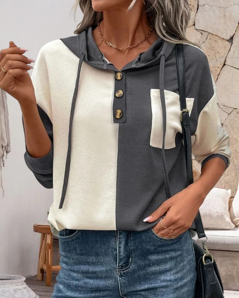 Relaxte Hoodie met kleurblokken in de kleur Grijs voor dames in Lounge stijl ideaal voor de herfst.