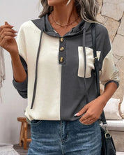 Relaxte Hoodie met kleurblokken in de kleur Grijs voor dames in Lounge stijl ideaal voor de herfst.