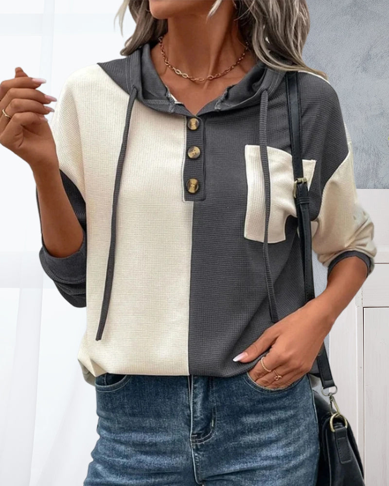Relaxte Hoodie met kleurblokken in de kleur Grijs voor dames in Lounge stijl ideaal voor de herfst.