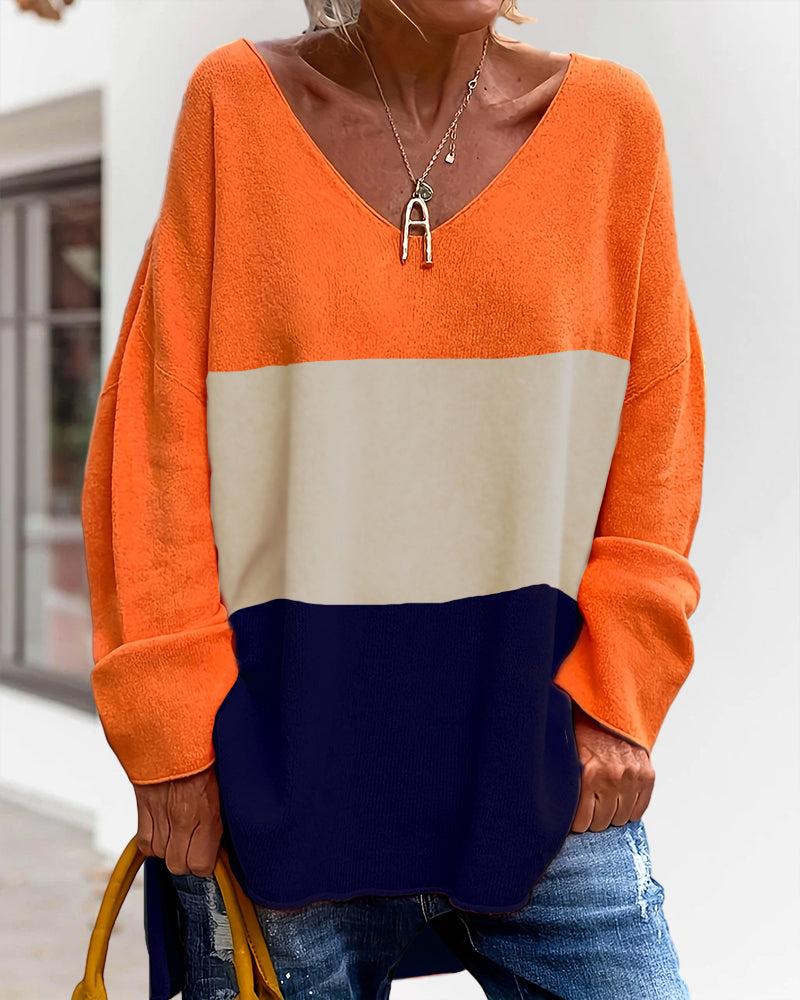 Top met kleurblokken en lange mouwen in de kleur Oranje voor in stijl ideaal voor de herfst.