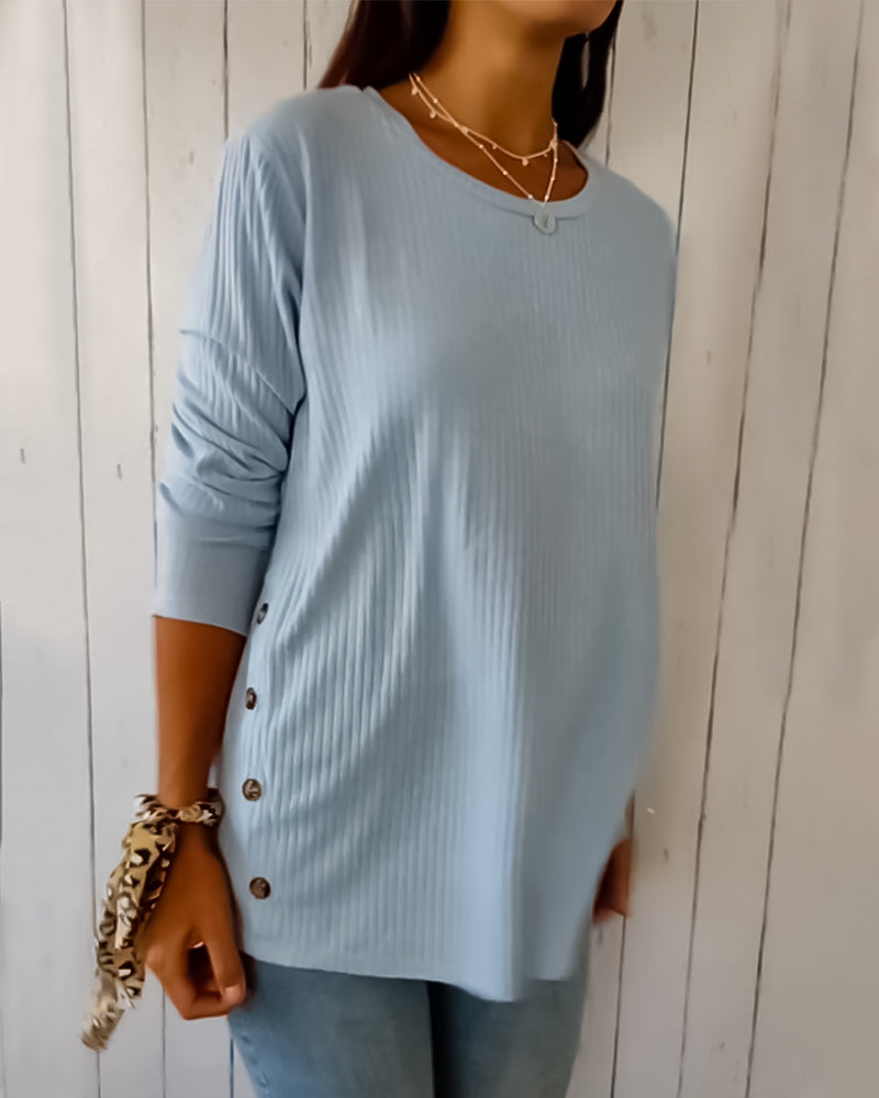 Top met lange mouwen en ronde hals in de kleur Blauw voor dames in stijl ideaal voor de herfst.