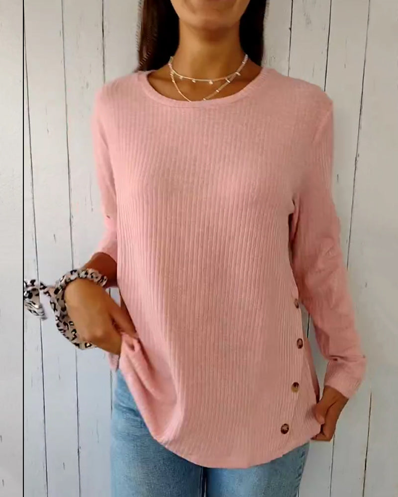 Top met lange mouwen en ronde hals in de kleur Roze voor dames in stijl ideaal voor de herfst.