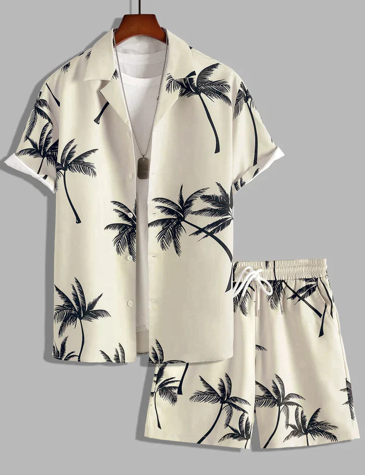 Tropische Palmbomen Set in de kleur Abrikoos voor heren in stijl ideaal voor de zomer.