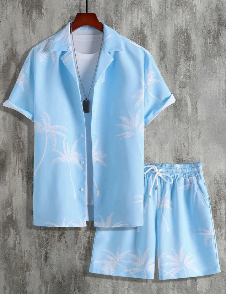 Tropische Palmbomen Set in de kleur Blauw voor heren in stijl ideaal voor de zomer.